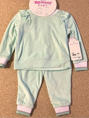 90 Degree By Reflex Mint Green Ruffle Shoulder Pajama Set
